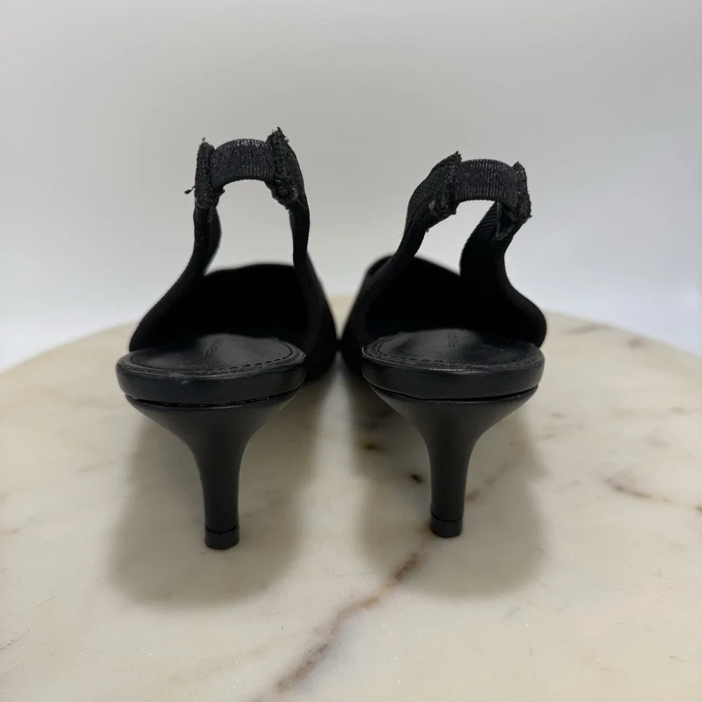 Women's French Connection Black Mesh Slingback Kitten Heels Pointed Toe Size 8